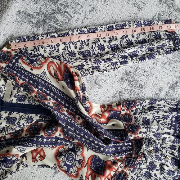 Love Bonito Blue White Red Elephant Boho Pathyia Romper Playsuit Shorts - Picture 8 of 15